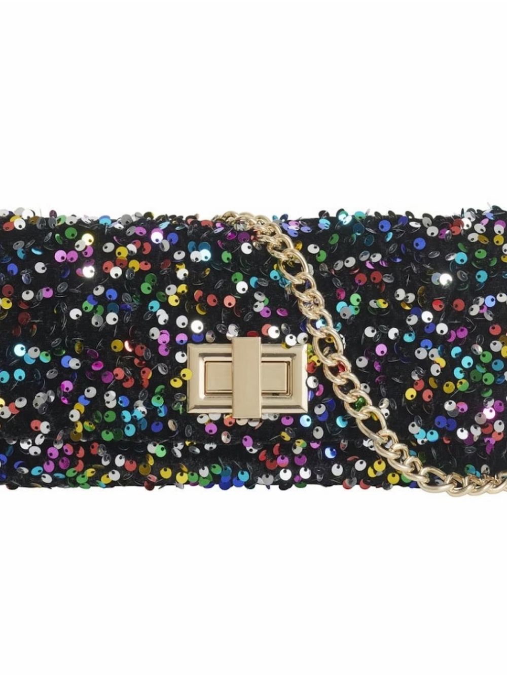 H&M Black Multicolor Sequin Baguette Chain Clutch Bag